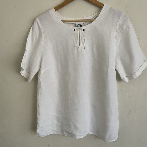 Hammerschmid Tops - VTG Hammerschmid White Linen Trachten Blouse Rose Embroidery Openwork Details